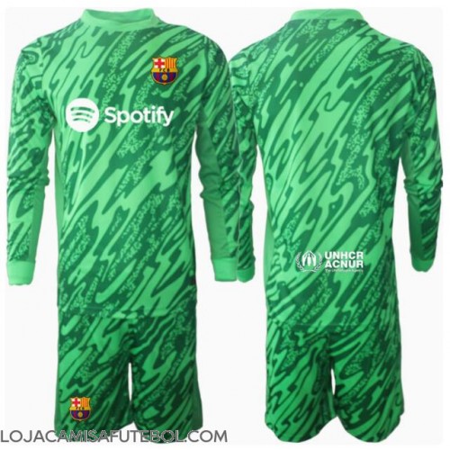 Camisa de Futebol Barcelona Goleiro Equipamento Secundário Infantil 2024-25 Manga Comprida (+ Calças curtas)